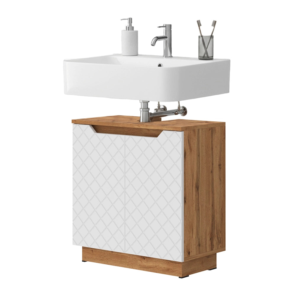 Vicco Mobile sottolavabo per bagno Rovere/bianco con struttura in piastrelle 59.8 x 62.1 cm con 2 porte