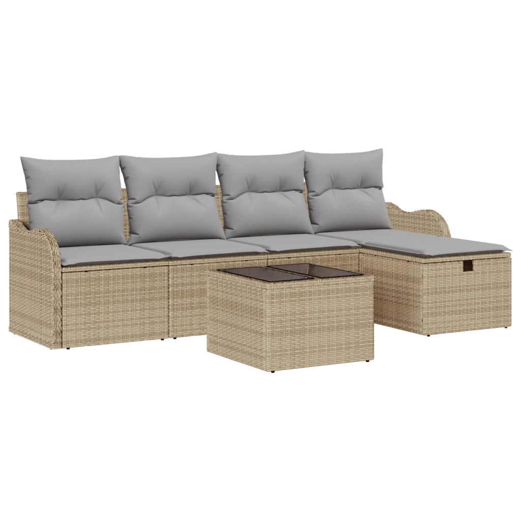 Set di divani da giardino  con cuscini beige polirattan 6 pezzi