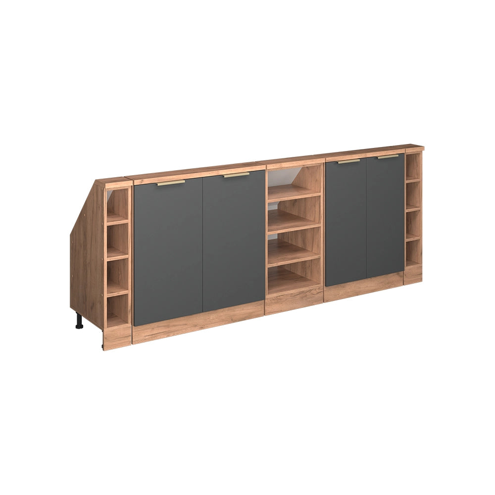 Mobile cucina sottotetto R-Line Antracite-oro/Rovere dorato 210 cm Set di 5 Vicco