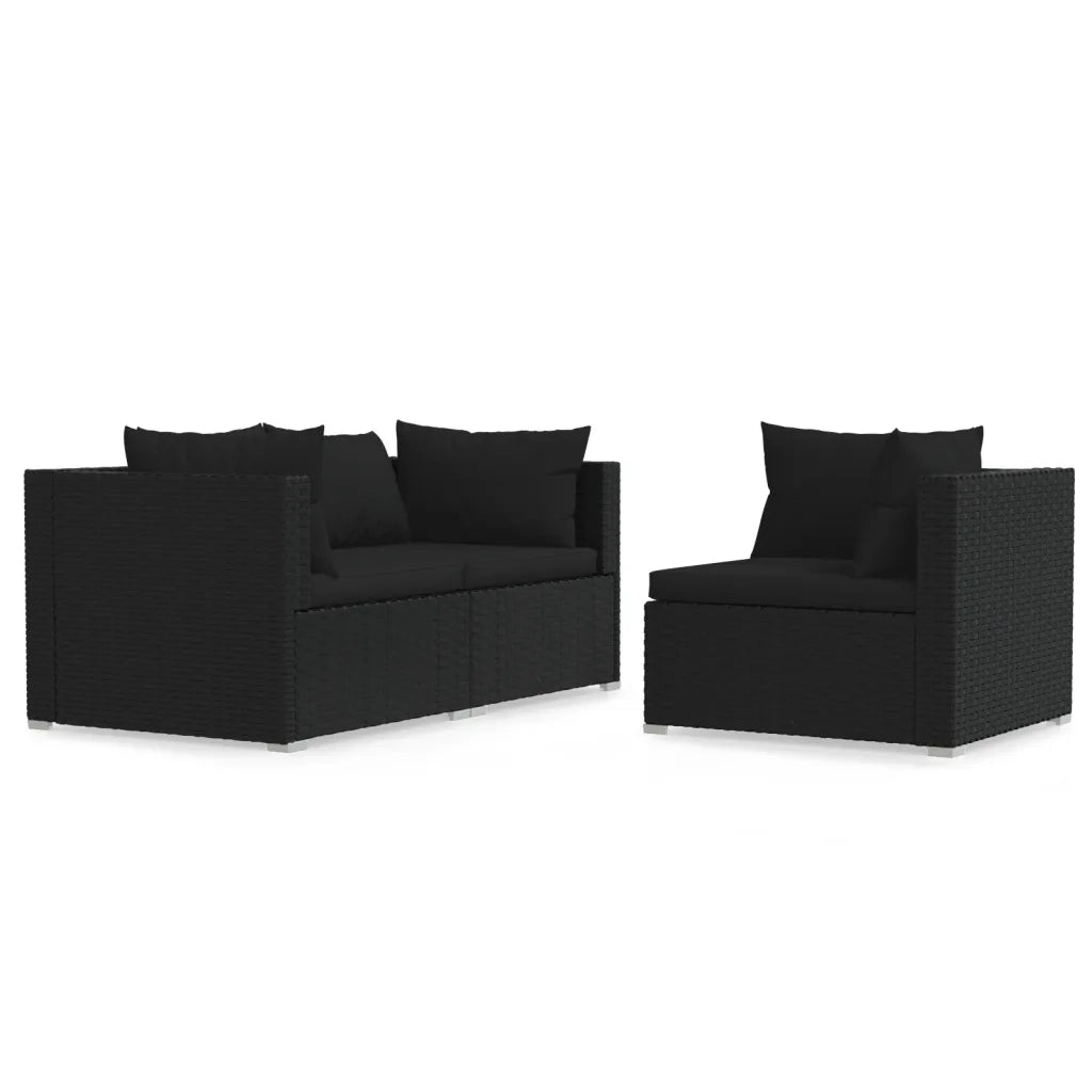 Set Divani da Giardino 3 pz con Cuscini in Polyrattan Nero 317527