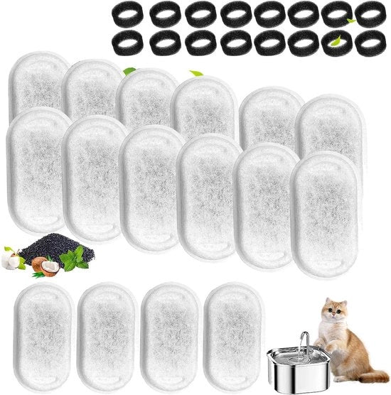32 filtri per fonte acqua per gatti, filtro per fonte acqua per gatti, filtro di sostituzione per fonte acqua per gatti per fonte acqua in acciaio inossidabile per 108 oz/3,2 L e 67 oz/2 L, 16 filtri a carbone attivo e 16 filtri a schiuma