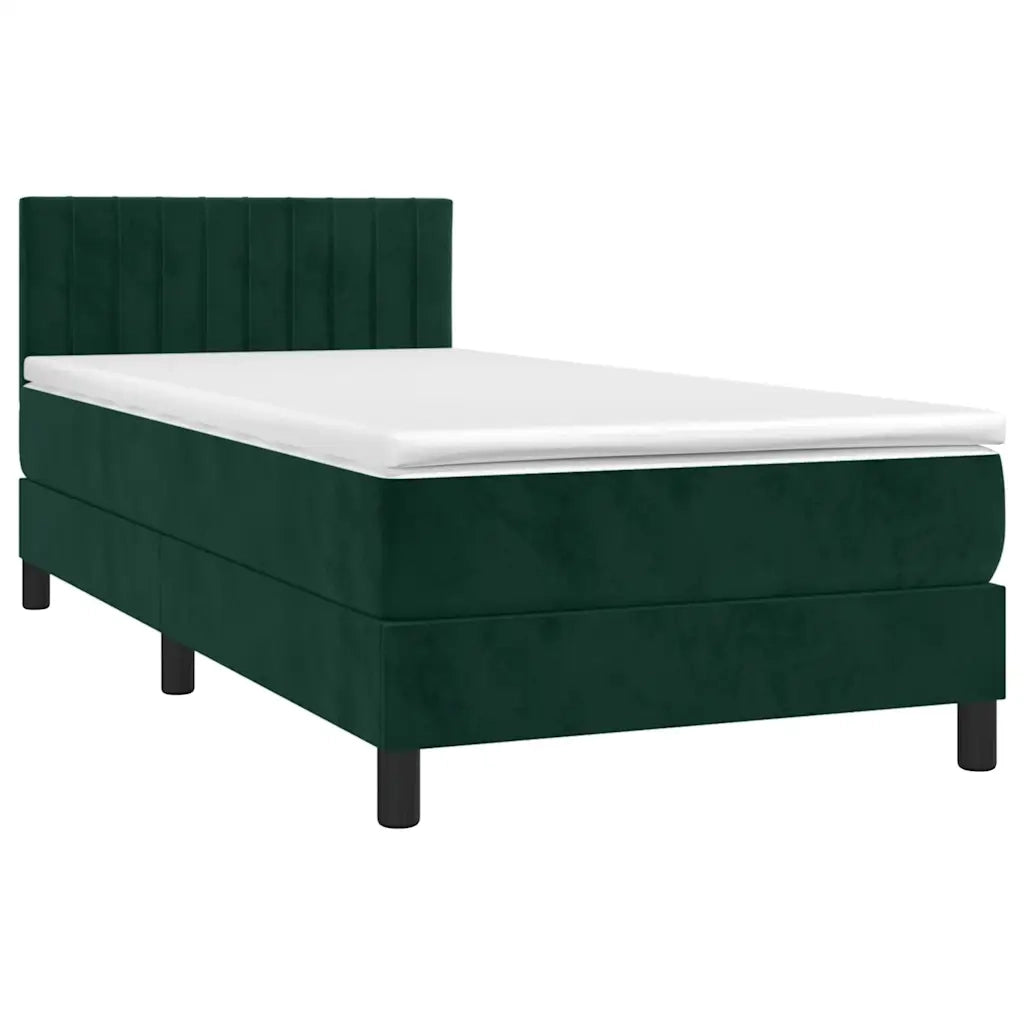 Letto a Molle con Materasso e LED Verde Scuro 80x200cm Velluto 3134492