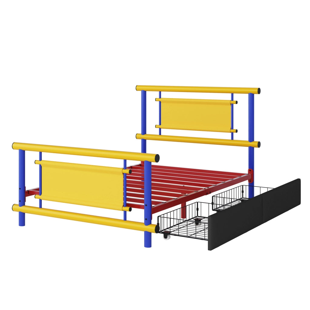 Letto in metallo per bambini 90x200 cm con cassetti integrati struttura in acciaio resistente letto a piattaforma salvaspazio per camera bambini