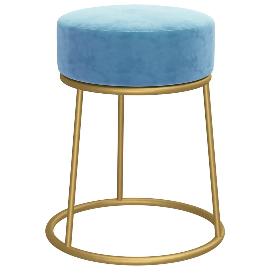 Sgabello Rotondo Azzurro in Velluto 340261