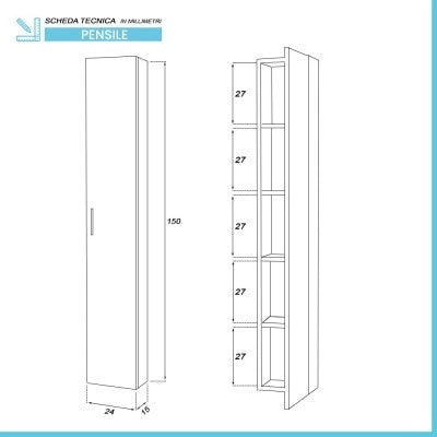 Pensile bagno sospeso 150 H rovere tropea con maniglia cromata  Martha