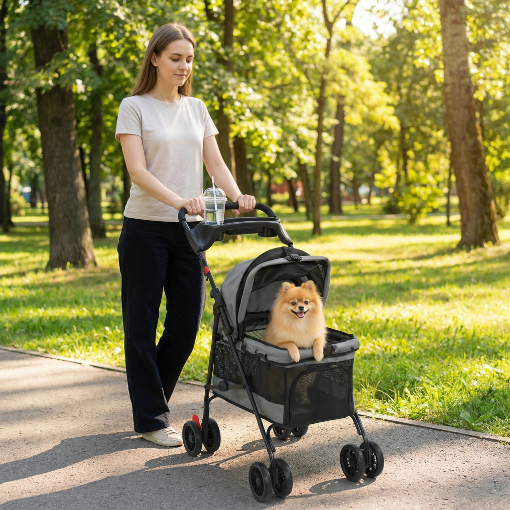Carrello Trasporto Cane Pieghevole ¨C Zephmum ¨C Grigio 73x50x96cm