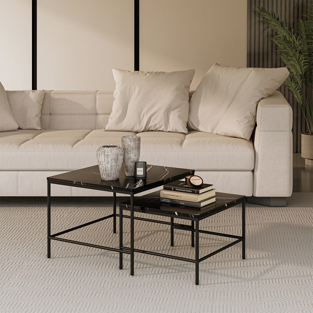 Vicco Tavolino da divano Marmo nero 60 x 60 cm 2 parti