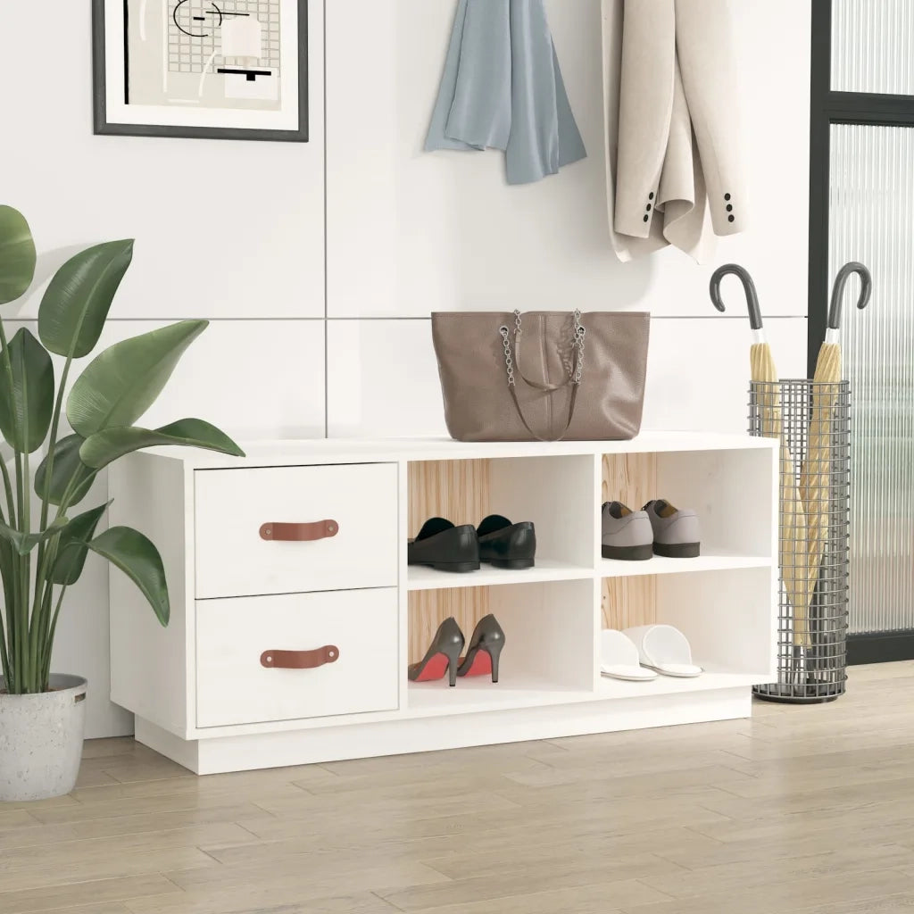 Scarpiera-Scaffale per scarpe Bianca 100x34x45 cm in Legno Massello di Pino