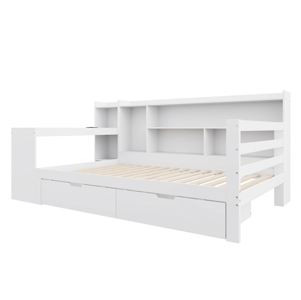 Letto 90x200 cm multifunzionale con scrivania e presa in legno bianco