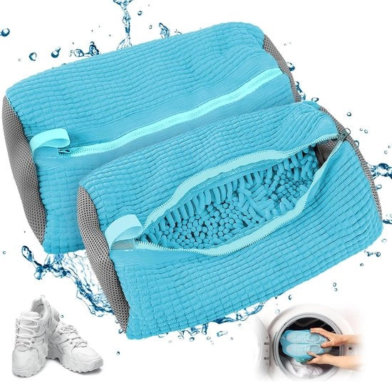 Wascuoce 2 in 1 per scarpe, sneaker per lavatrice, sacchetto lavabile con cerniera, sacchetto per sneakers, 2 pezzi (blu)
