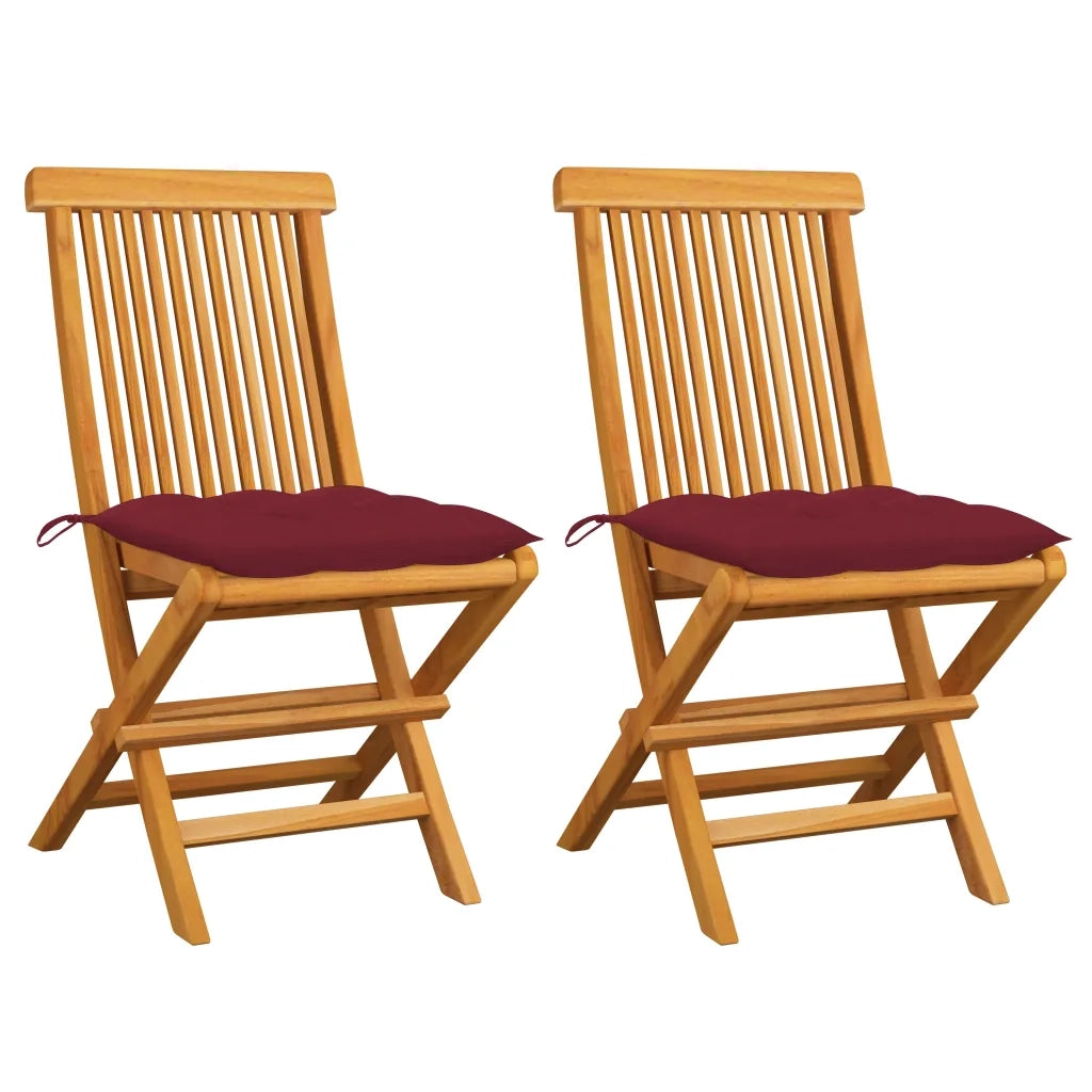 Sedie da Giardino con Cuscini Rosso Vino 2 pz Massello di Teak cod mxl 43901