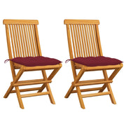 Sedie da Giardino con Cuscini Rosso Vino 2 pz Massello di Teak cod mxl 43901