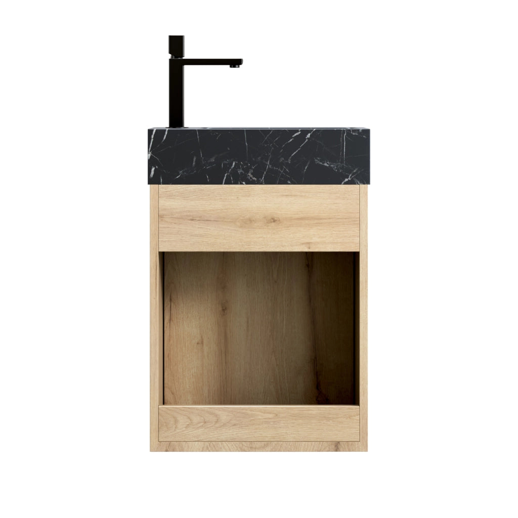 LAVABO bagno integrato in marmo nero e rovere bianco, compatto