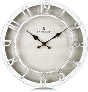 Orologio da Parete Vintage Silenzioso Bianco, Retro Grande Numeri 3D Elevati, Stile Rurale Silenzioso Chic da Antiquariato Non Toccante per Soggiorno Camera da Letto Cucina 30cm