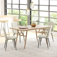 Set di 4 sedie da pranzo imbottite con schienale alto, gambe in acciaio e tessuto effetto velluto, crema