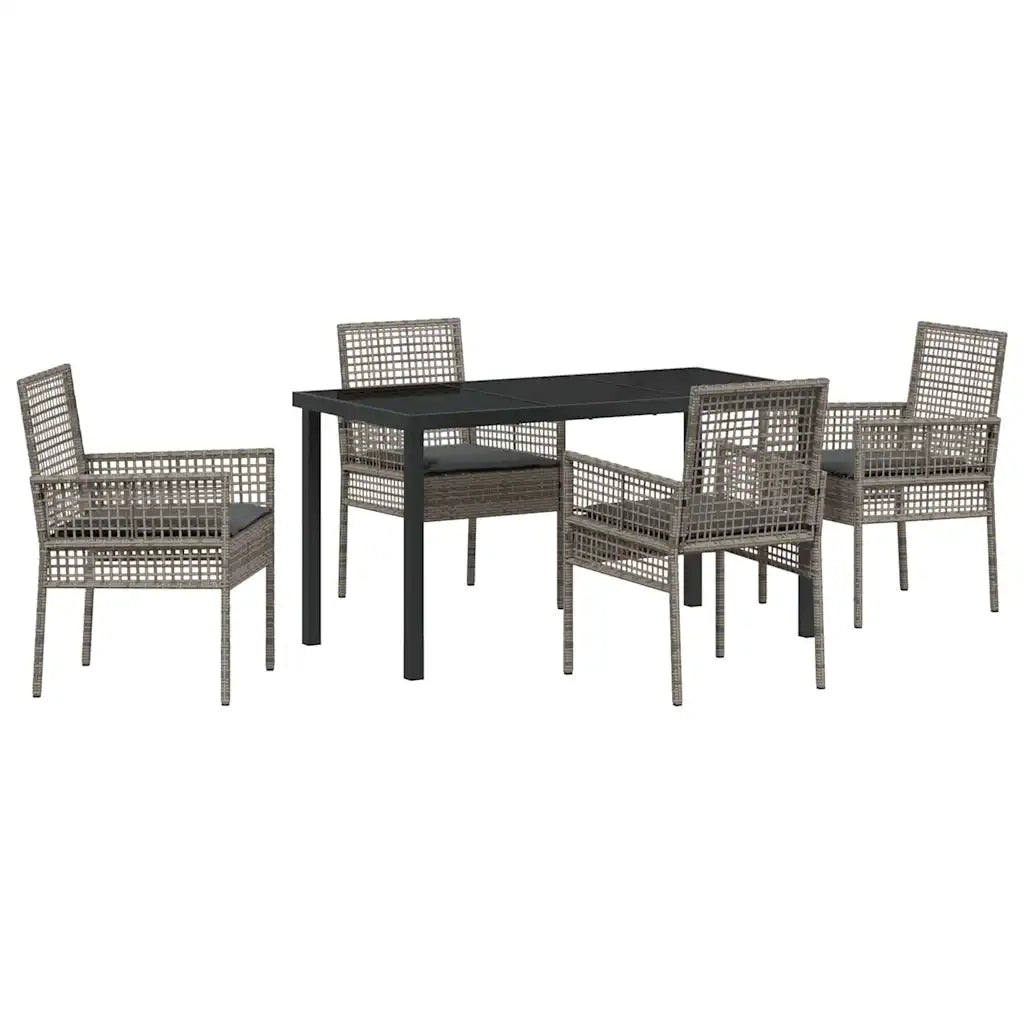 Set da Pranzo per Giardino con cuscino 5 pcs Grigio polyrattan