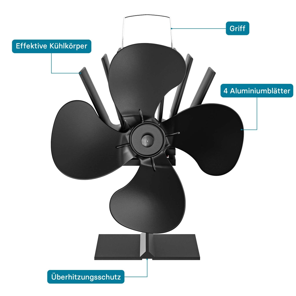 Ventilatore per stufa a legna camino, Ventola con 4 pale, 70-350 °C, funzionamento senza elettricità