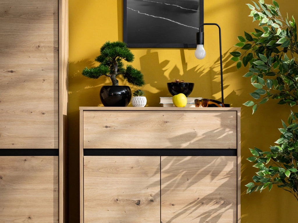 Mobile Portascarpe Ilarione, Scarpiera un Cassetto, 80x40x109.5h cm Marrone Rovere Nodi