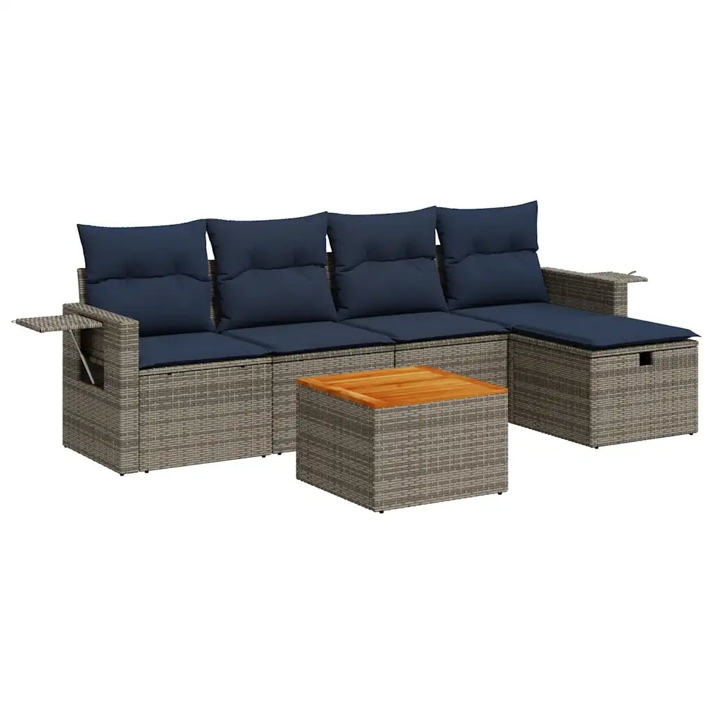 Set Divano da Giardino 6 pz | Set Salotto da Giardino con Cuscini Grigio in Polyrattan