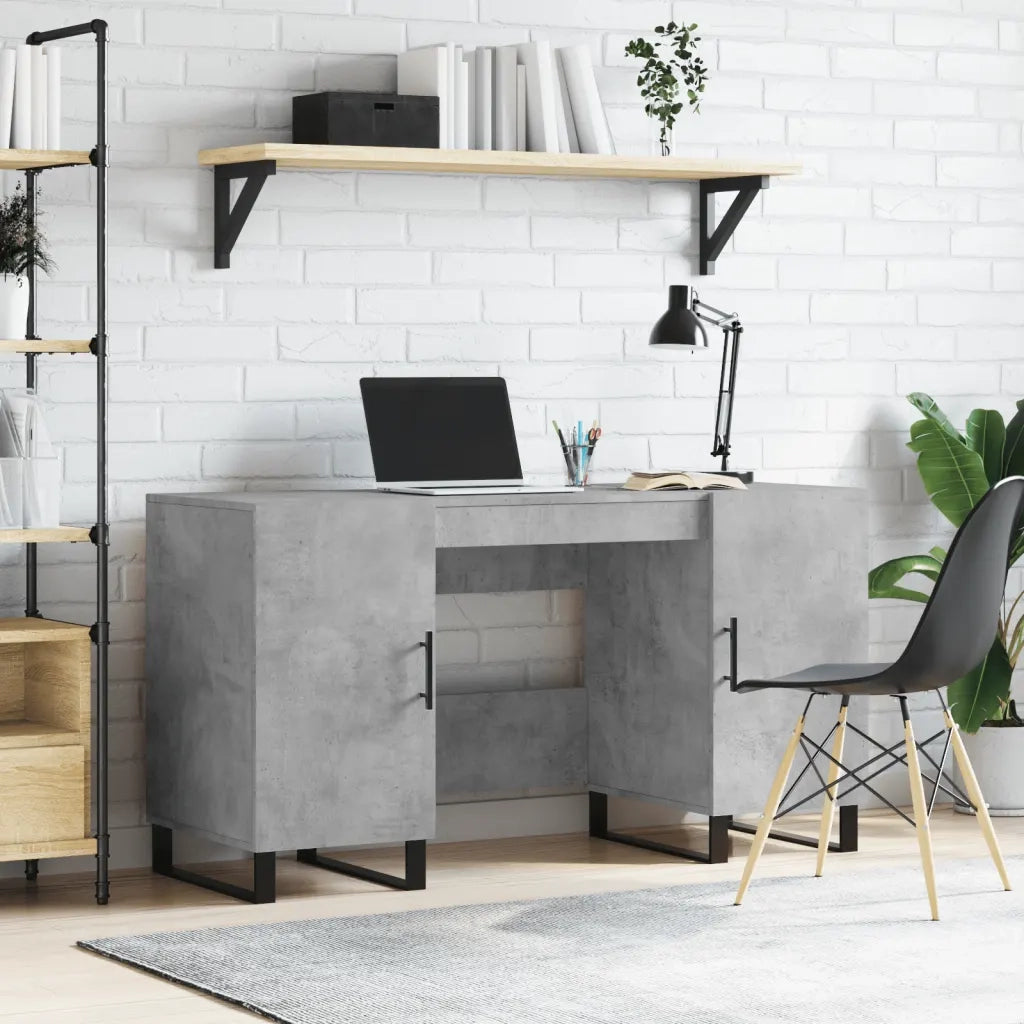 Scrivania | Tavolo da Ufficio Grigio Cemento 140x50x75 cm in Legno Multistrato