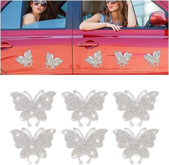 Decorazioni per vetri auto - 6 pezzi di adesivi con diamanti scintillanti e farfalle per auto - decorazione per veicoli con strass e cristalli - bianco .