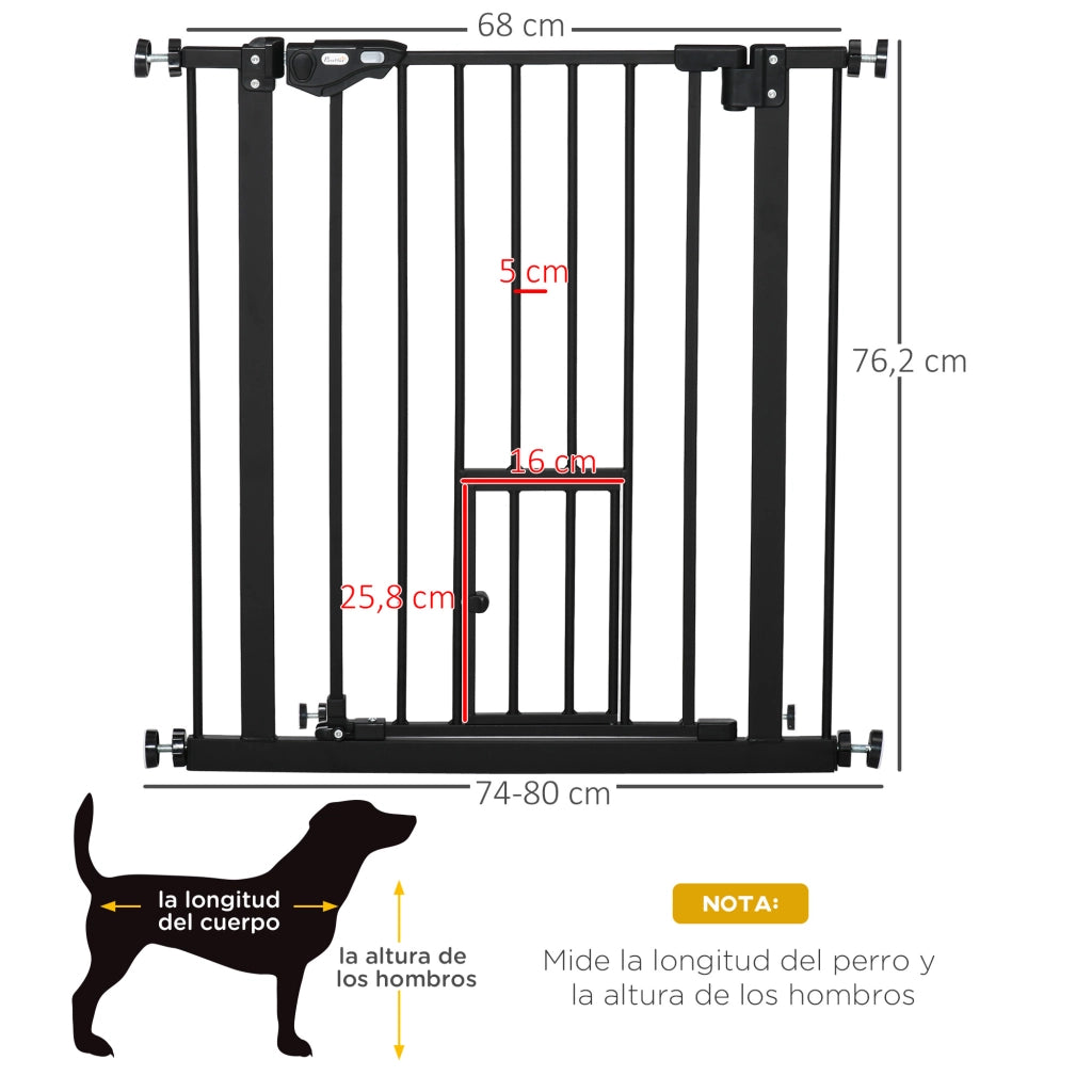 Barriera di sicurezza per bambini estensibile con porta ¨C zephmum ¨C Nero 74-80x76,2 cm