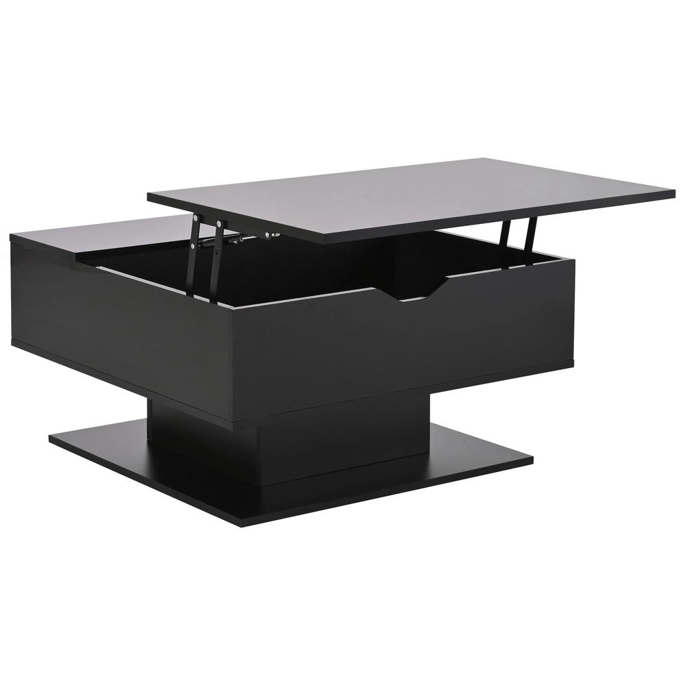 Tavolino da Caff¨¨ con Vano Contenitore e Piano Sollevabile ¨C MINIMAL ¨C Nero Lucido 80x75x40