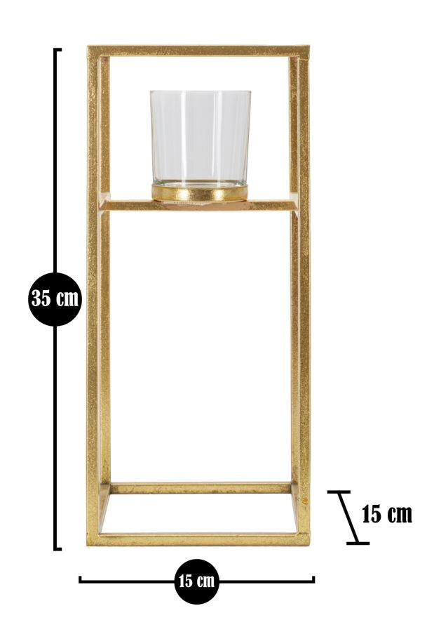 Porta Candele Elegant 15x15x35 cm in Ferro e Vetro Oro
