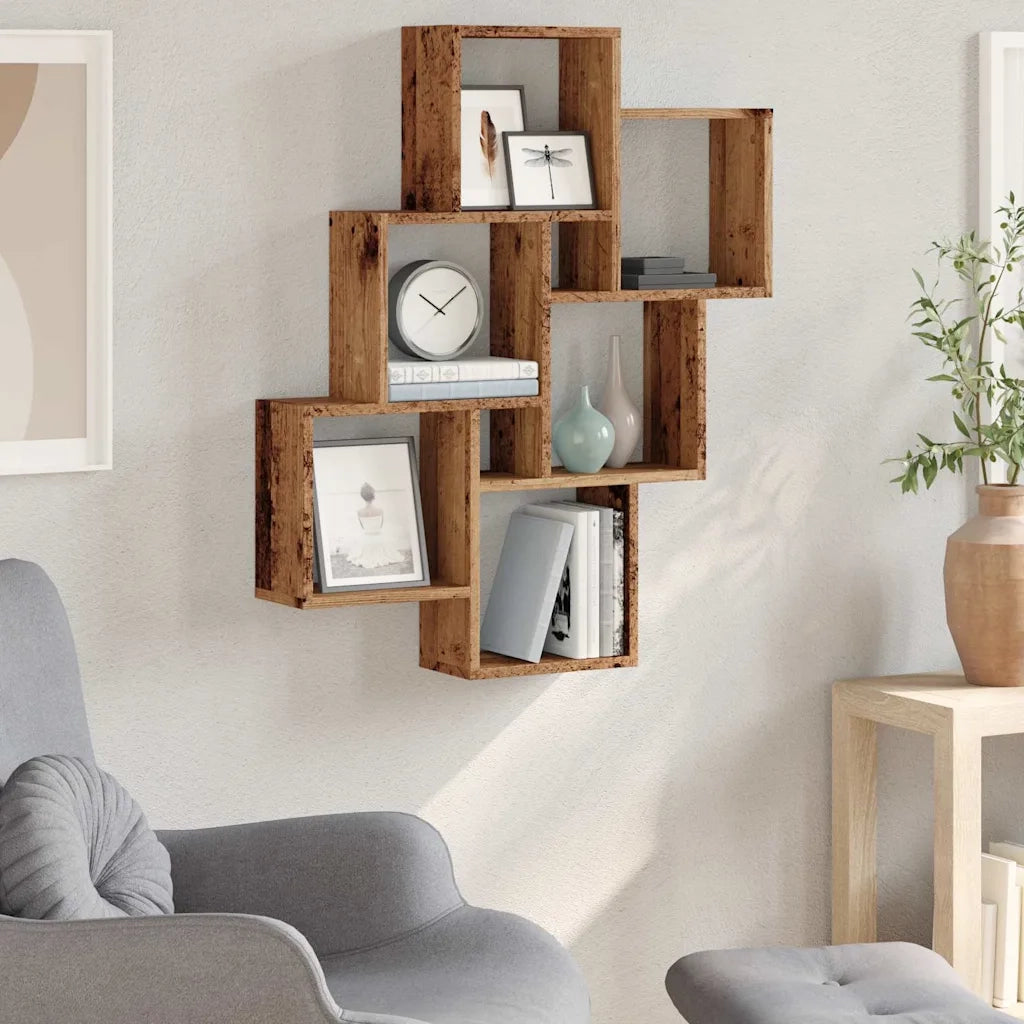 Mensola a Muro a Cubo Legno Antico 78x15x93cm Legno Multistrato 856594