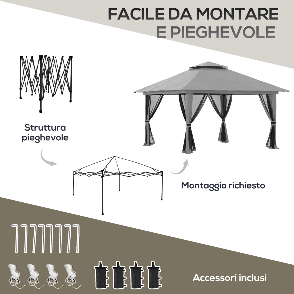 Gazebo Pieghevole 4x4 ¨C Zephmum ¨C Grigio 392x392x283 cm
