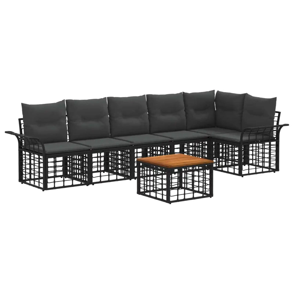 Set di divani da esterno 7 pcs Nero e Grigio scuro Poliestere