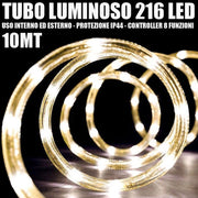 Trade Shop - Tubo Luminoso 216 Led Bianco Caldo 10 Mt 3vie Uso Interno/esterno + Controller -