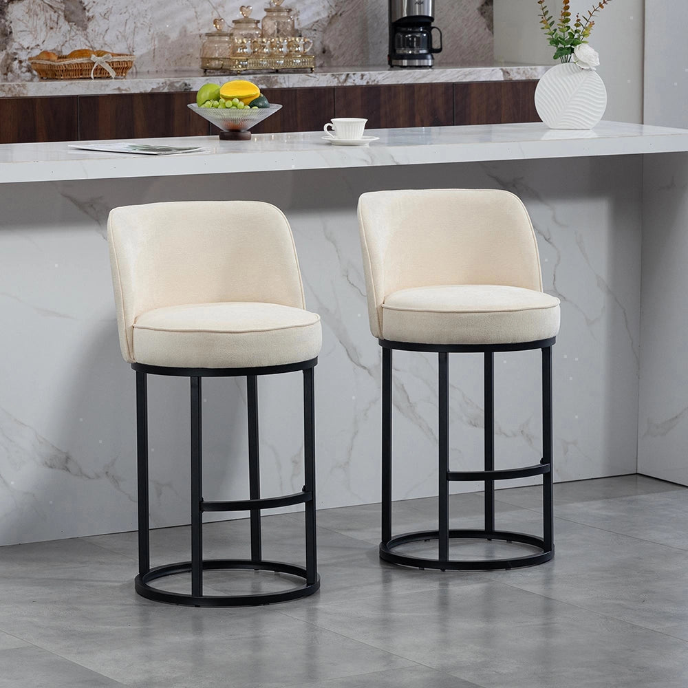 Sgabelli da bar moderni in lino - Xylo - Set di 2 con piedi in metallo nero