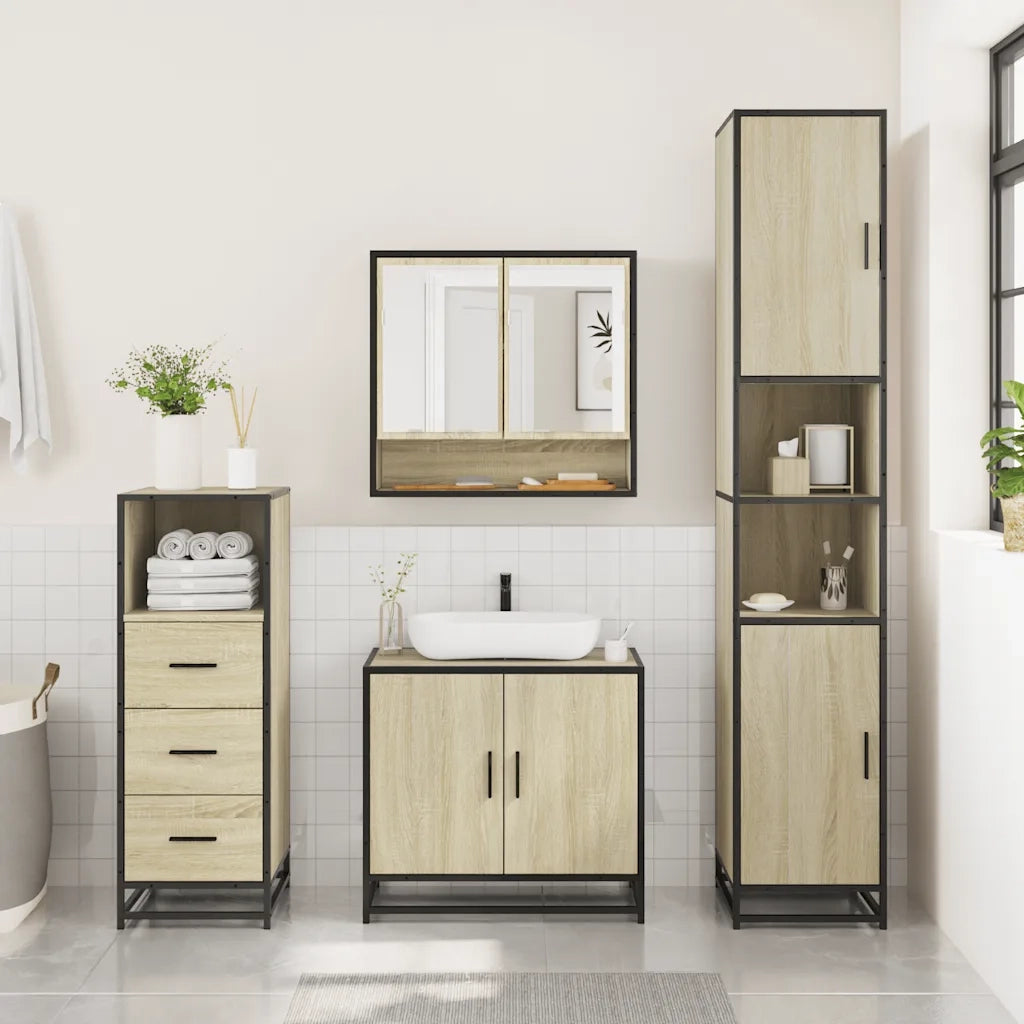 Set Mobili da Bagno 3 pz Rovere Sonoma in Legno Multistrato