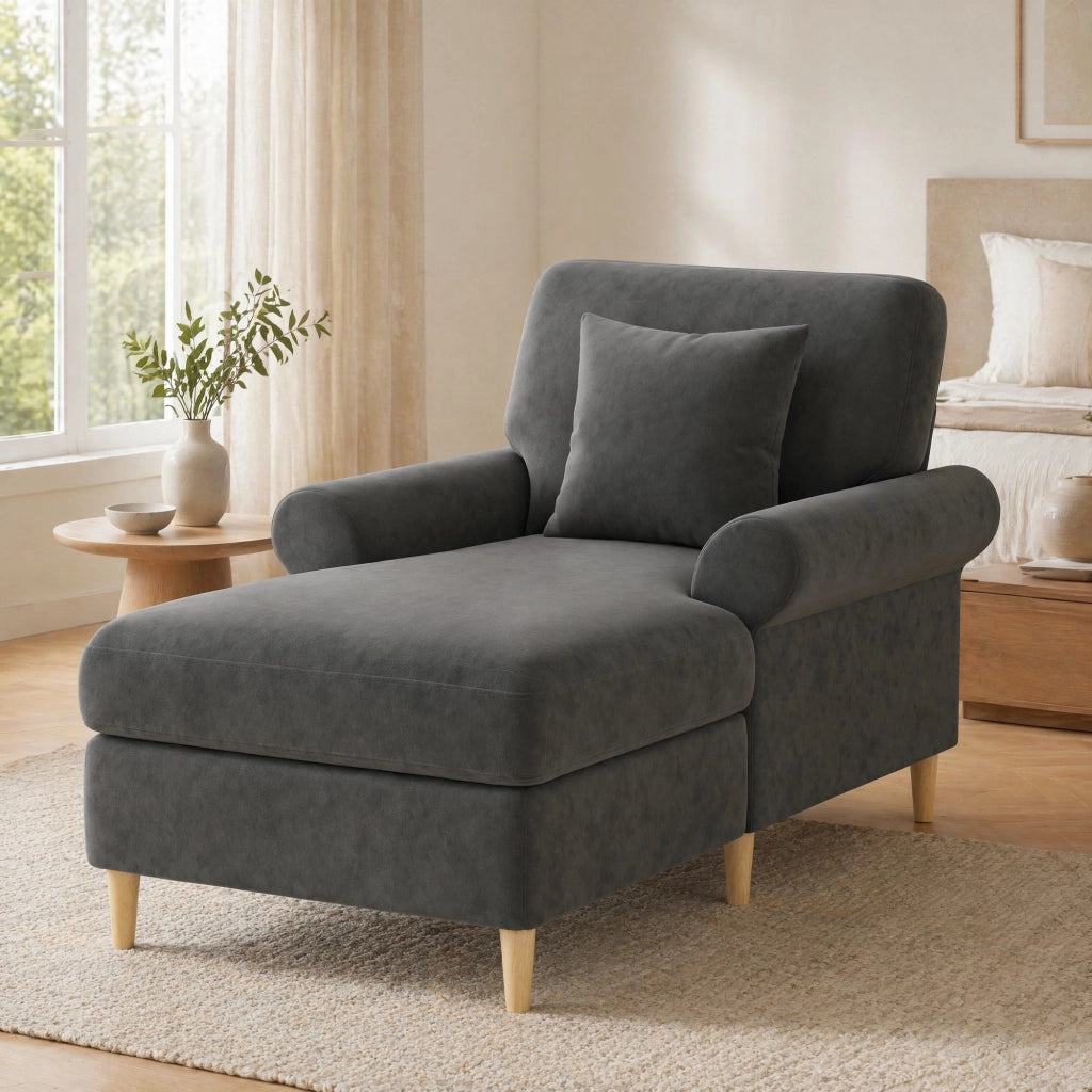 Poltrona relax convertibile con cuscino lombare in velluto Grigio 133 × 87 × 90 cm