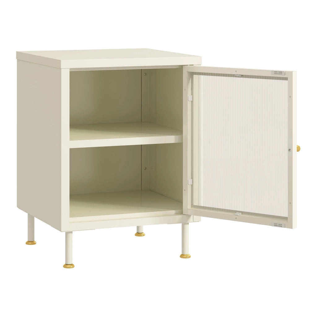 Armadietto in Acciaio Lindau con Anta in Vetro Scalanato 56x40x40 cm Bianco Crema [en.casa]