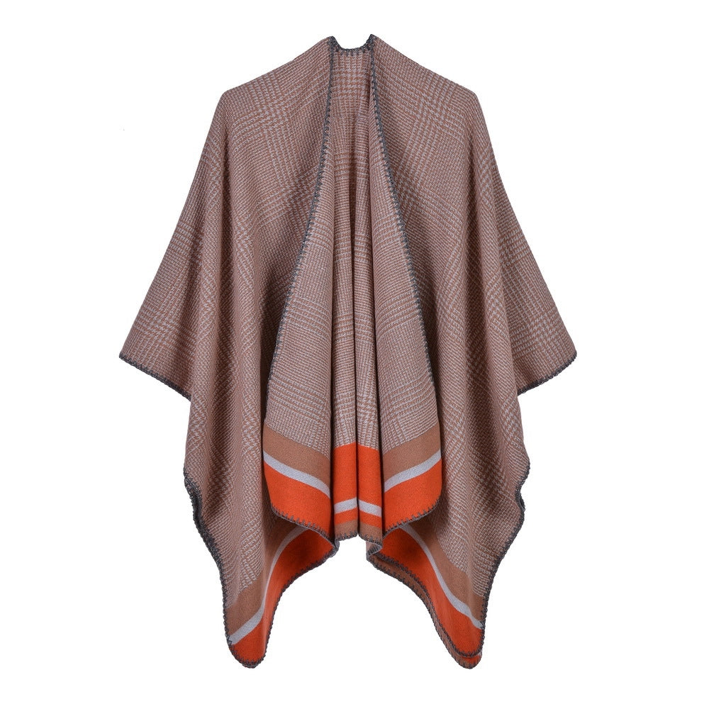 Sciarpa in cashmere spaccata, elegante scialle/poncho oversize a righe da donna, perfetto per l'aria condizionata.