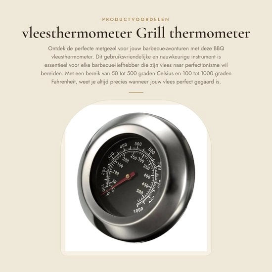 Termometro di carne in acciaio inossidabile - Grilltermometro - Preciso (+/- 10F) - Doppia scala Celsius/Fahrenheit - Diametro 75 mm - Facile da installare