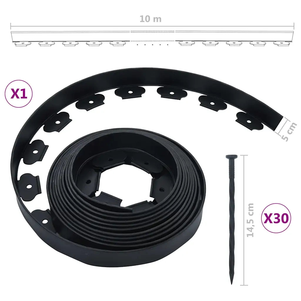 Bordura per Prato Flessibile con 30 Picchetti 10 m 5 cm 48614