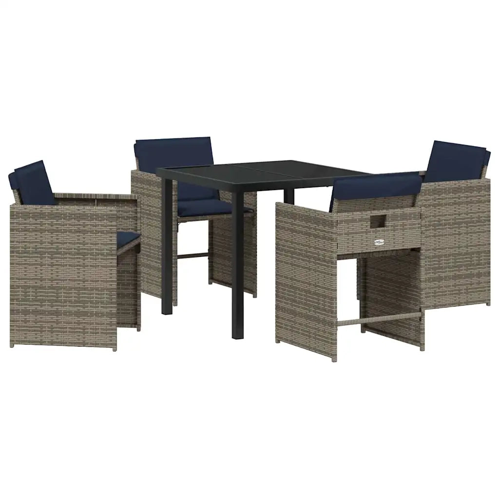 Set da Pranzo per Giardino con cuscino 5 pcs Grigio polyrattan 3380000
