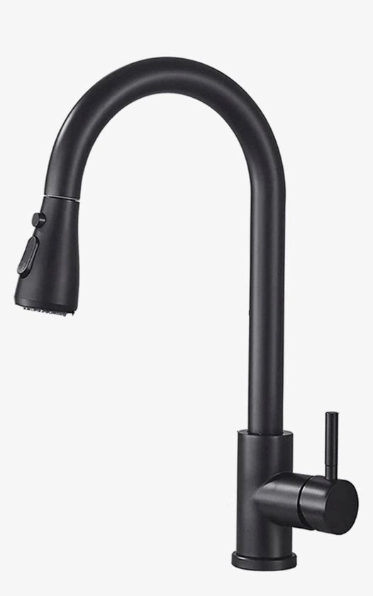 Foglia di distribuzione cucina - fuoriuscita retrattile - rubinetto girevole 360° - nero