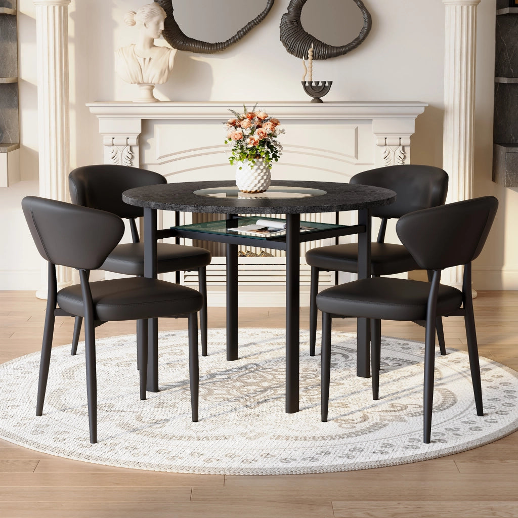 Tavolo da pranzo rotondo con 4 sedie in MDF vetro e PU per soggiorno e cucina nero diametro 100 cm