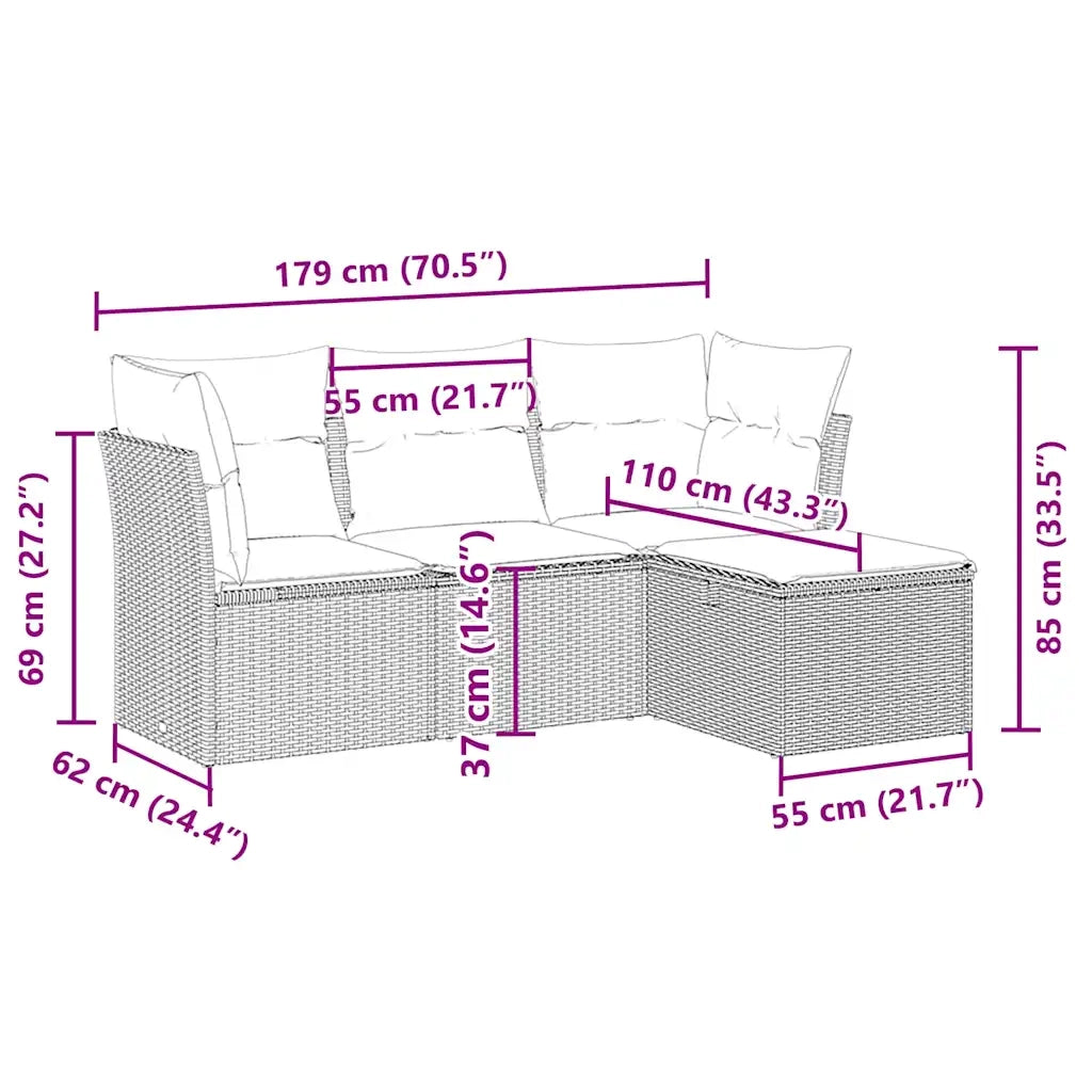 Set Divano da Giardino 4pz con Cuscini Grigio Chiaro Polyrattan 3263118