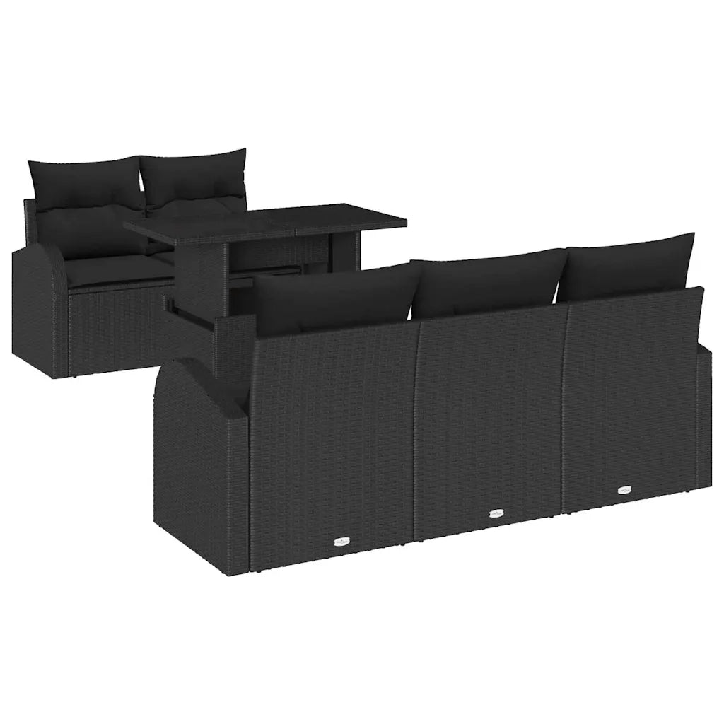 Set Divano da Giardino 6 pcs Nero Rattan in Polipropilene