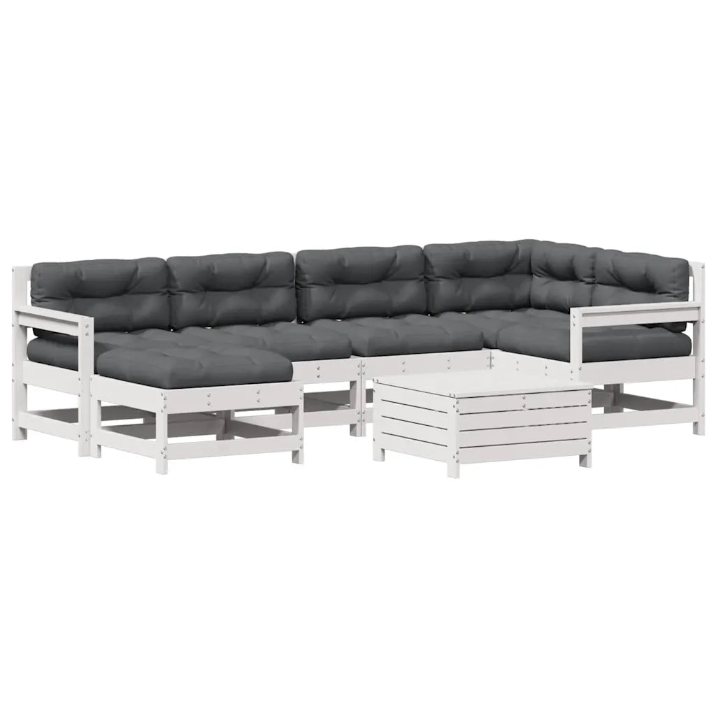 vidaXL Set Salotto Giardino 7pz con Cuscini Bianco Legno Massello Pino