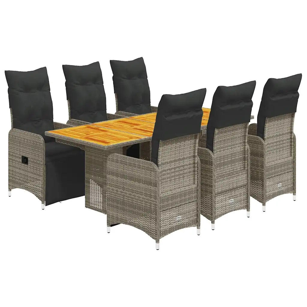 vidaXL Set Bistrò da Giardino 7 pz con Cuscini in Polyrattan Grigio