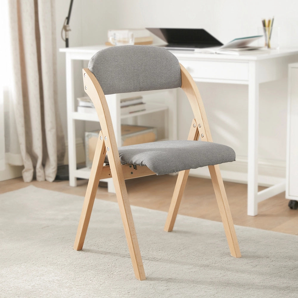 SoBuy FST92-Nx2, Sedia Pieghevole in Legno Set da 2 Poltrona Imbottita da Cucina, Sedie da Interno per Ufficio, Balcone, Giardino - Sedie Pieghevoli Salvaspazio Richiudibili in Faggio, Grigio Chiaro