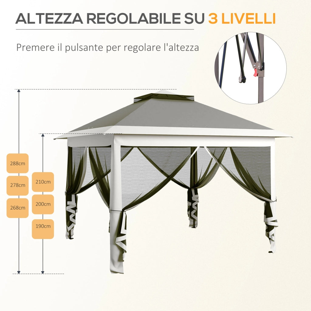Gazebo da Giardino 330x330x280 cm Altezza Regolabile con Zanzariere in Metallo e Tessuto Oxford Grigio Scuro