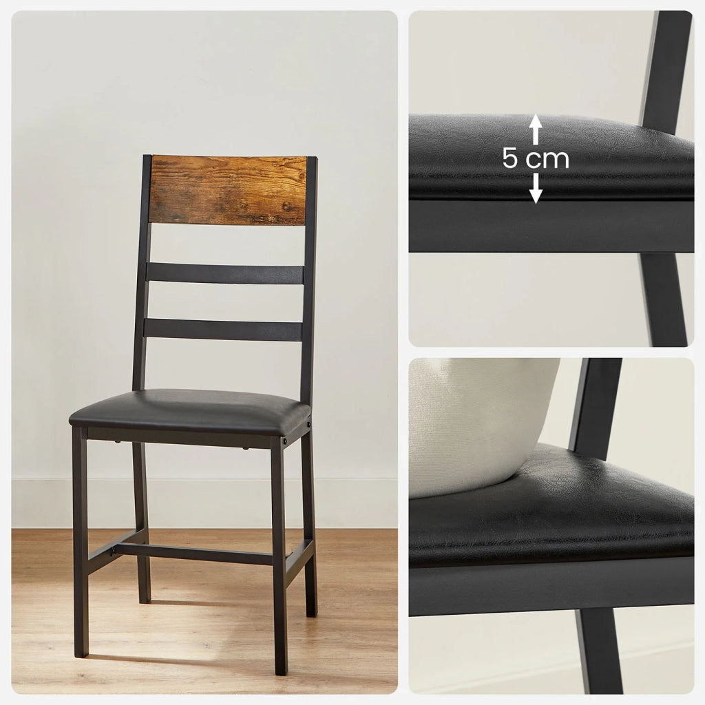 Set di 2 sedie da pranzo imbottite ergonomiche con struttura in acciaio stile industriale per soggiorno cucina marrone rustico e nero 12_0004980