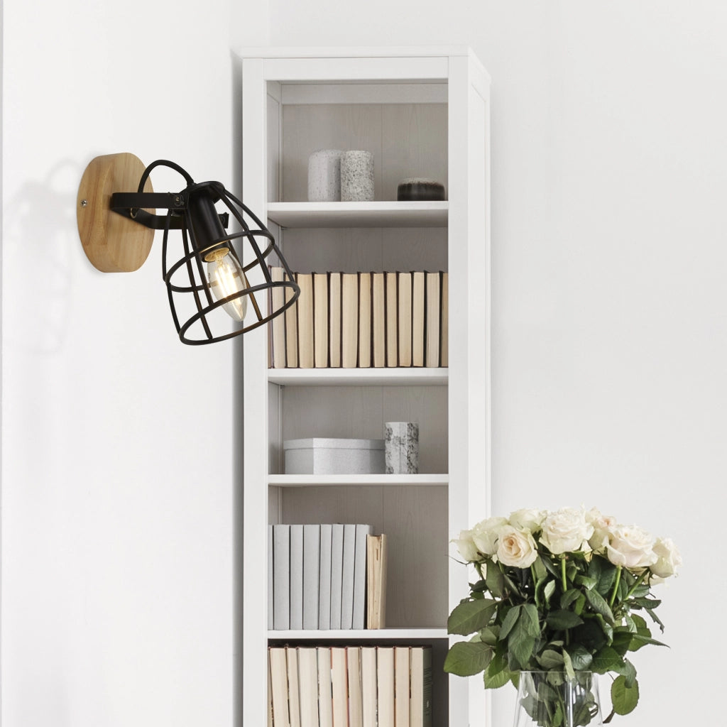 Applique Industrial-Nordico Visione Acciaio Nero Marrone 1 Luce E14
